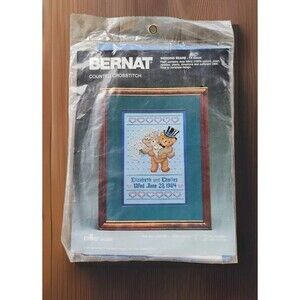 BERNAT WEDDING BEARS COUNTED CROSS STITCH DMC FLOSS VINTAGE 1986 CRAFT KIT NEW